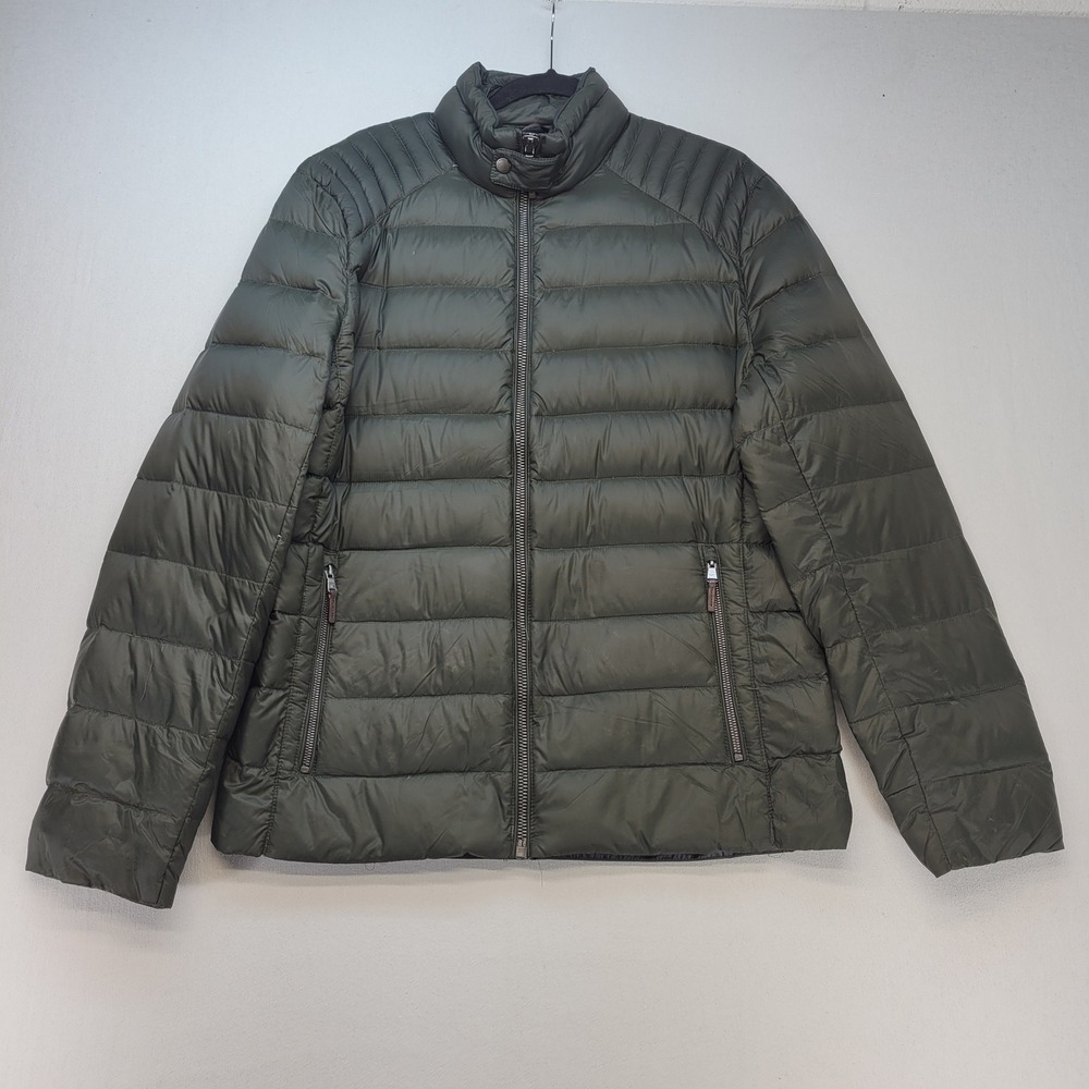 Michael Kors Packable Down Jacket Womens Large Olive Green Quilted Puffer Coat